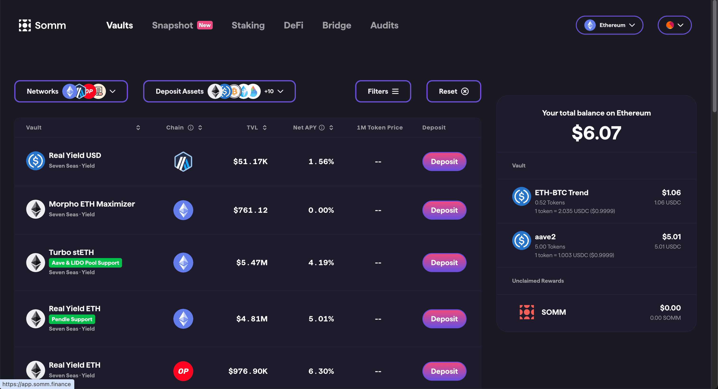Sommelier DeFi Application preview